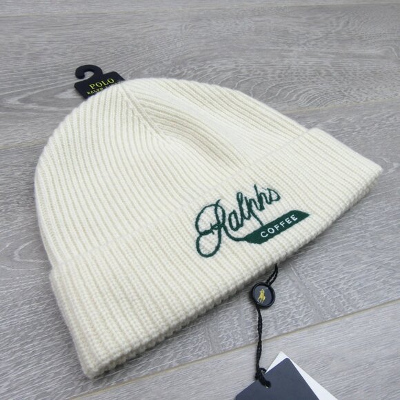 Polo Ralph Lauren Ralph’s Coffee Wool-Blend Cream Beanie Cap One Size NEW - Picture 6 of 12